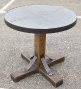 1 x Industrial 80cm Restaurant Table - Stone Style Top With Steel Edging and a Rustic Timber Base