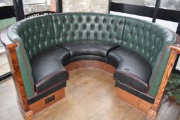 1 x Restaurant C-Shape 6 Person Seating Booth - Green and Black Studded Leather Upholstery