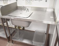 1 x Stainless Steel Sink Unit Prep Table With Upstand, Divider And Undershelf