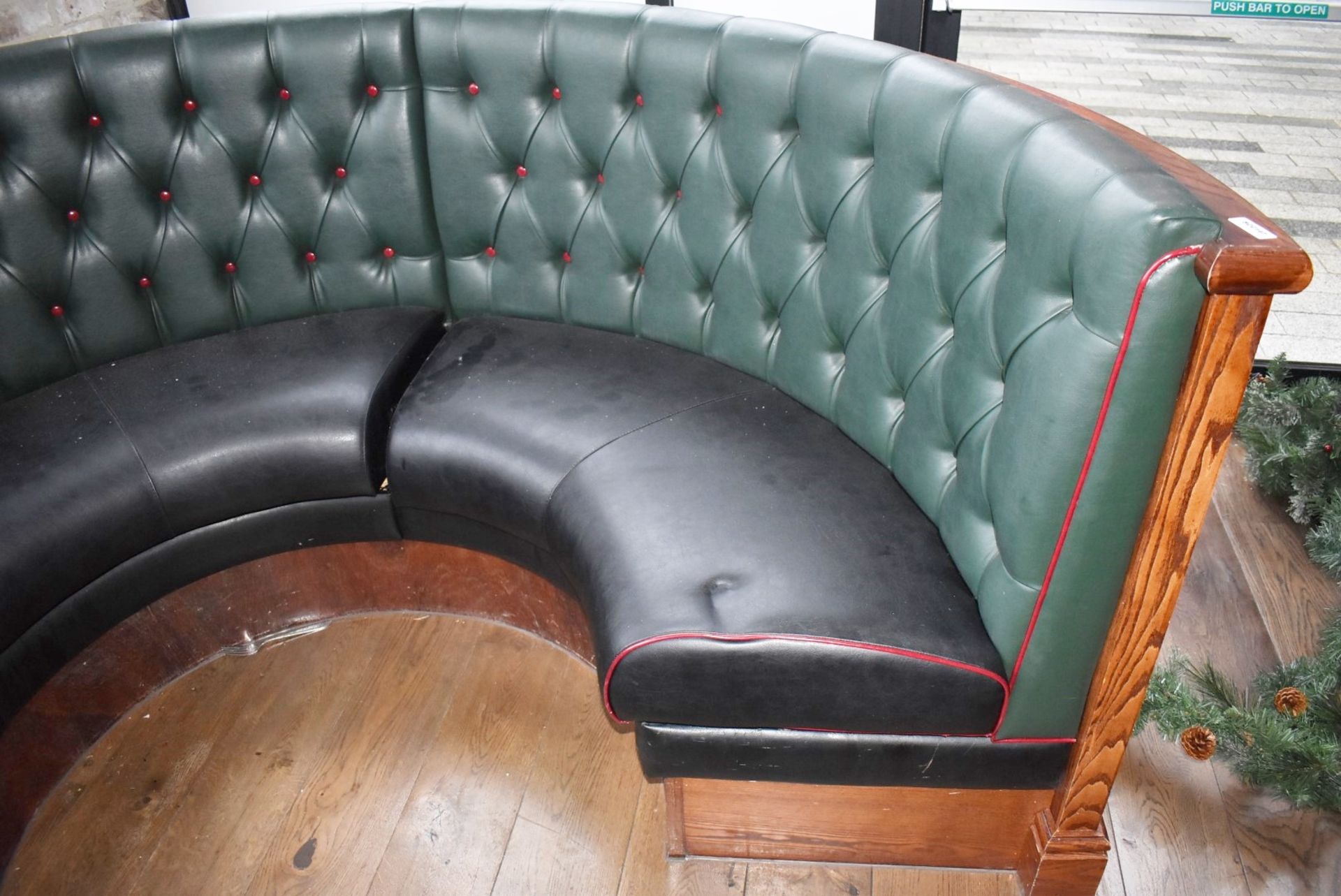 1 x Restaurant C-Shape 6 Person Seating Booth - Green and Black Studded Leather Upholstery - Image 6 of 7