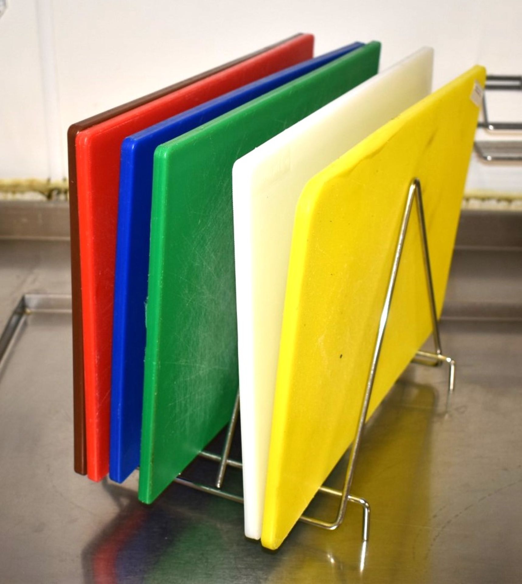 6 x Colour Coded Chopping Boards With Stand - Image 2 of 8