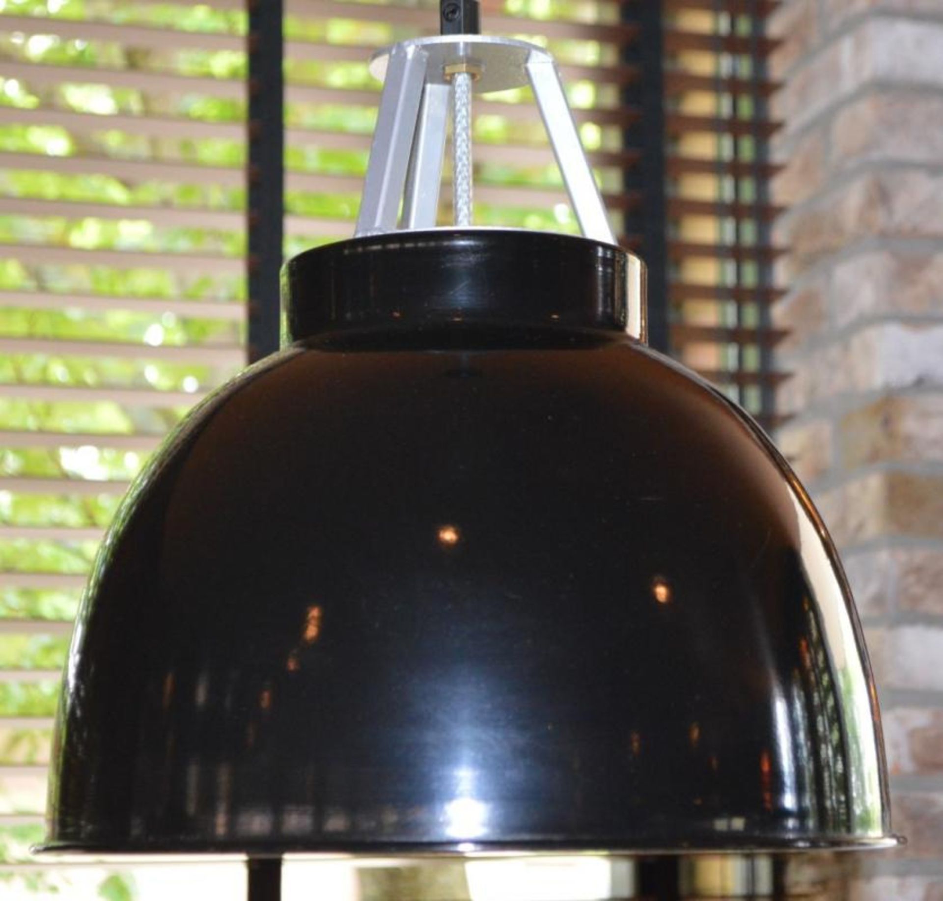 4 x Dome Pendant Light Fittings in Black With Brass Coloured Interior - Approx Drop 120 cms - Image 2 of 9