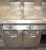 1 x Angelo Po Twin Tank Gas Fryer With Covers and Baskets - AISI 304 Stainless Steel Construction