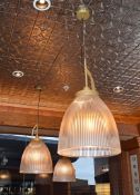 4 x Industrial-style Pendant Light Fittings In Bronze With Pleated Glass Shades