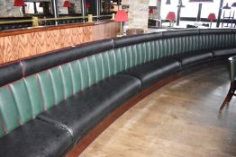 1 x Banqueting Seating Bench - 30ft in Length - Green & Black Upholstery With Vertical Fluted Back