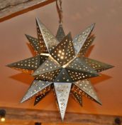 2 x Perforated Metal Star Shaped Pendant Light Fittings - 80cm Drop x 40cm Diameter - CL796 - Ref: