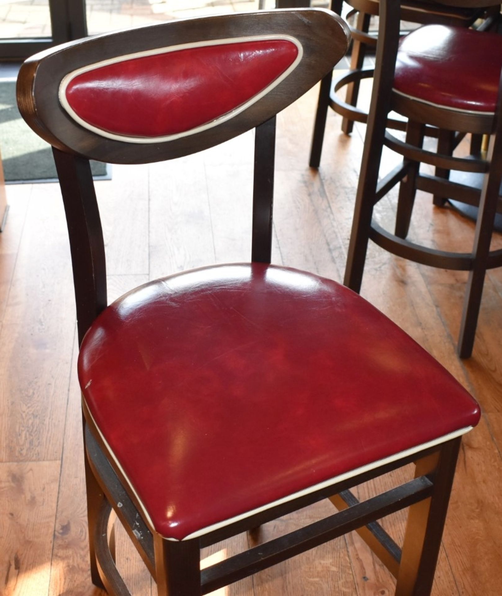 4 x Wine Red Faux Leather Bar Stools From Italian American Restaurant - Retro Design With Dark - Image 2 of 5