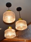 3 x Ceiling Pendant Light Fitting In Bronze With Glass Shades - Dimensions: ⌀18 x H23cm