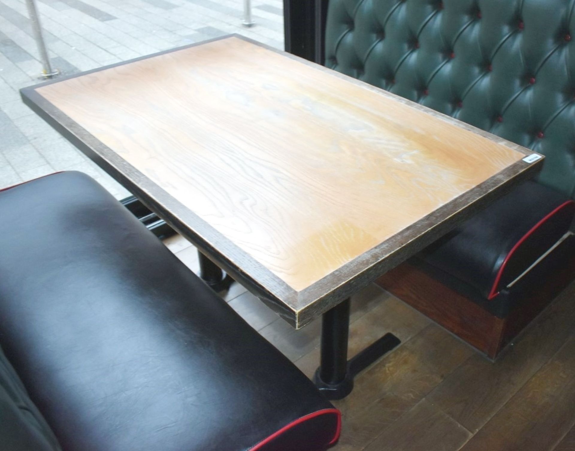 1 x Rectangular Restaurant Table - Seats Upto 4 Persons - Two Tone Wooden Top and Cast Iron Bases - Image 3 of 5