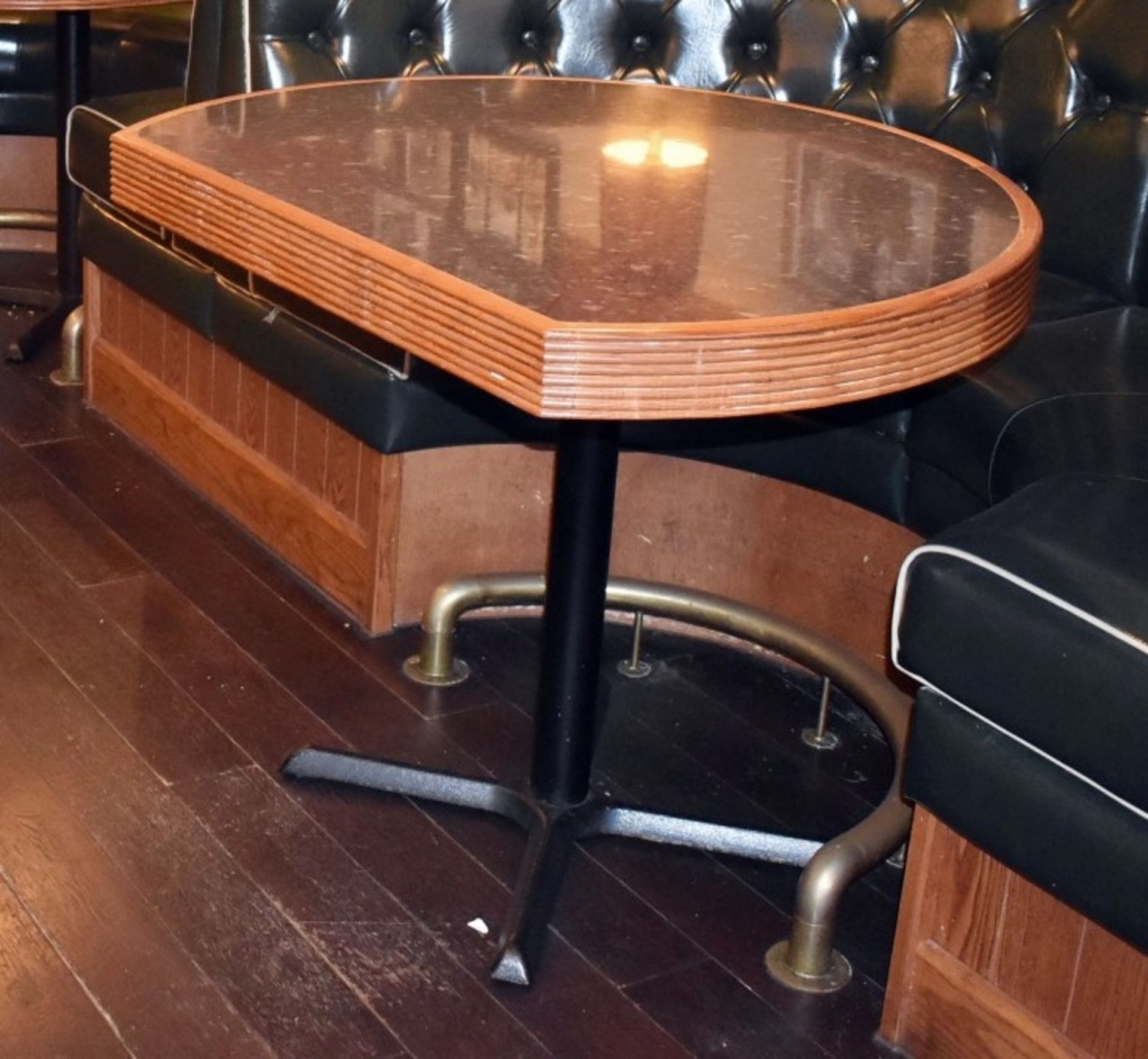 1 x Restaurant Semi-Circle Dining Table With Granite Style Surface, Wooden Edging and Cast Iron - Image 2 of 2
