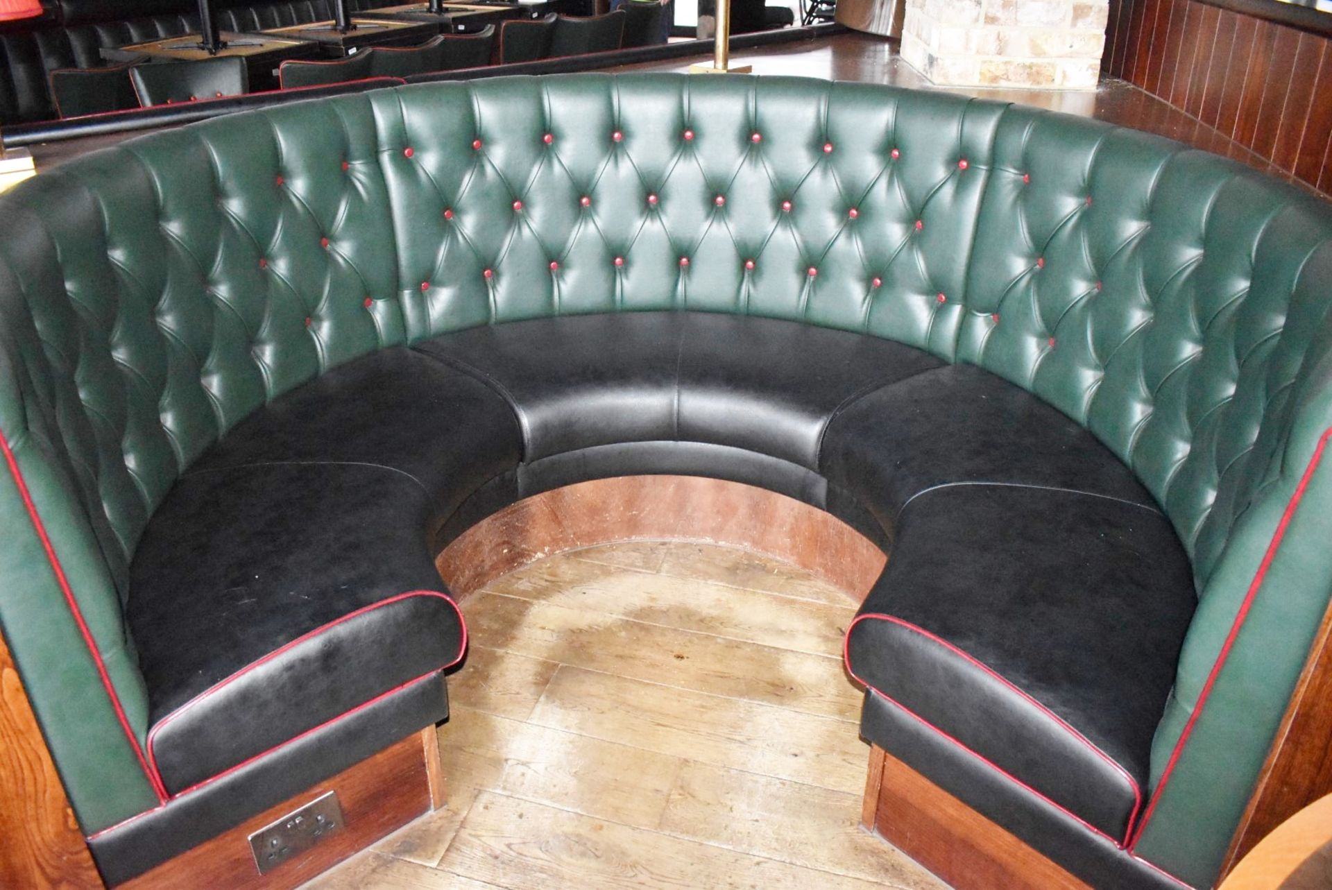 1 x Restaurant C-Shape 6 Person Seating Booth - Green and Black Studded Leather Upholstery