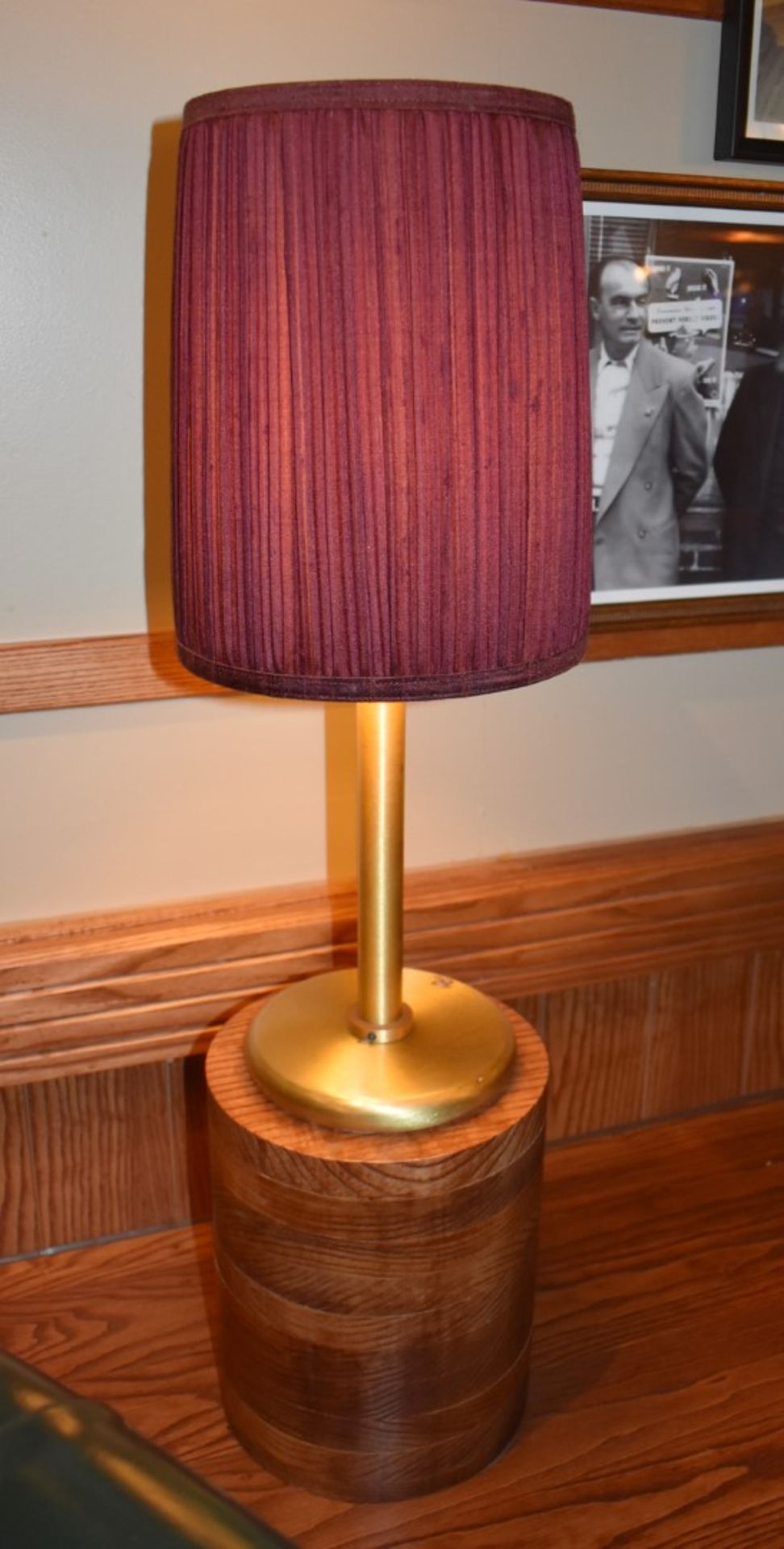 5 x Fixed Table Lamps With a Brass Finish and Burgundy Shades