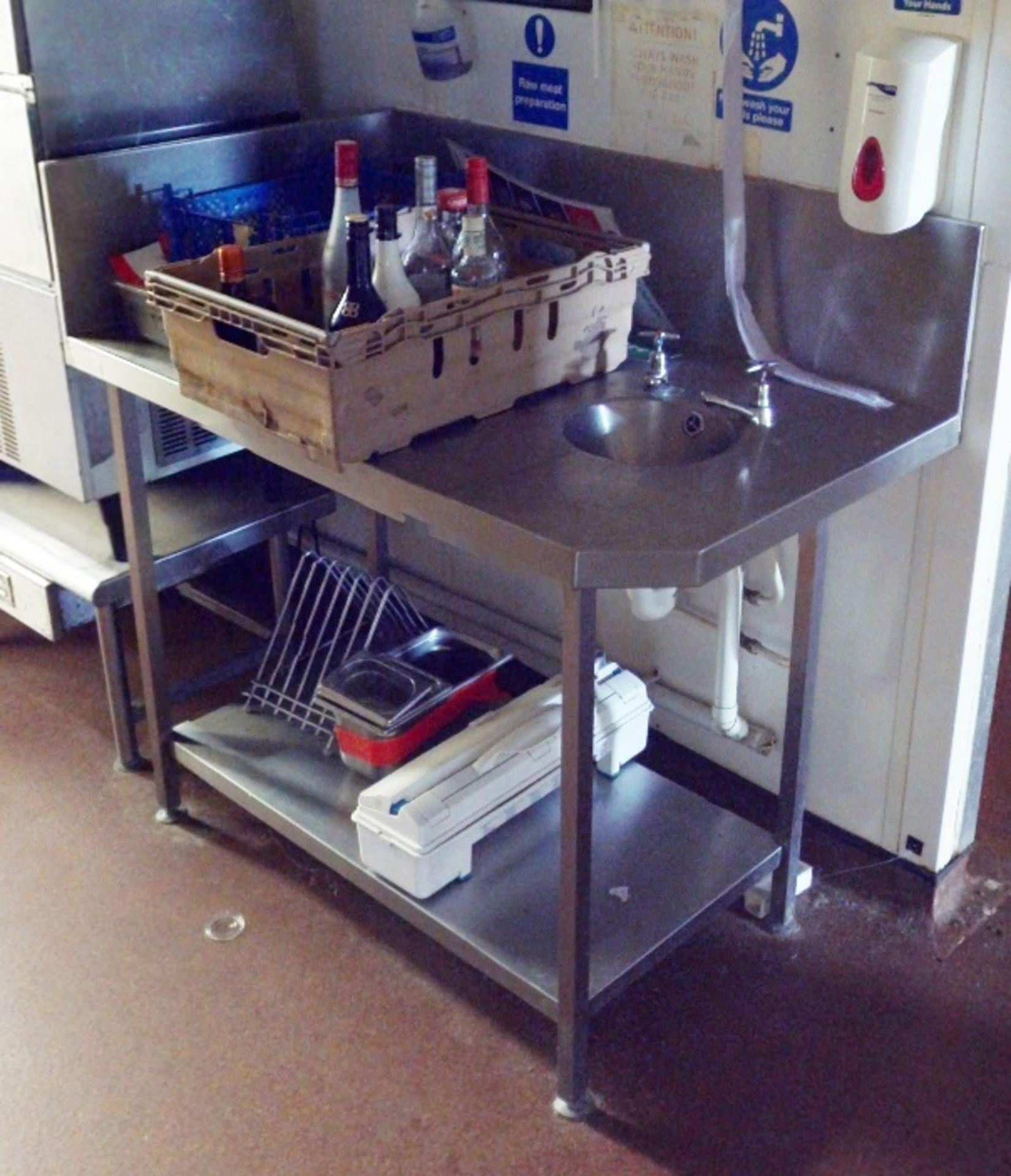 1 x Raw Meat Preperation Bench With Hand Wash Sink Bowl and Oversized Upstand - Image 2 of 2