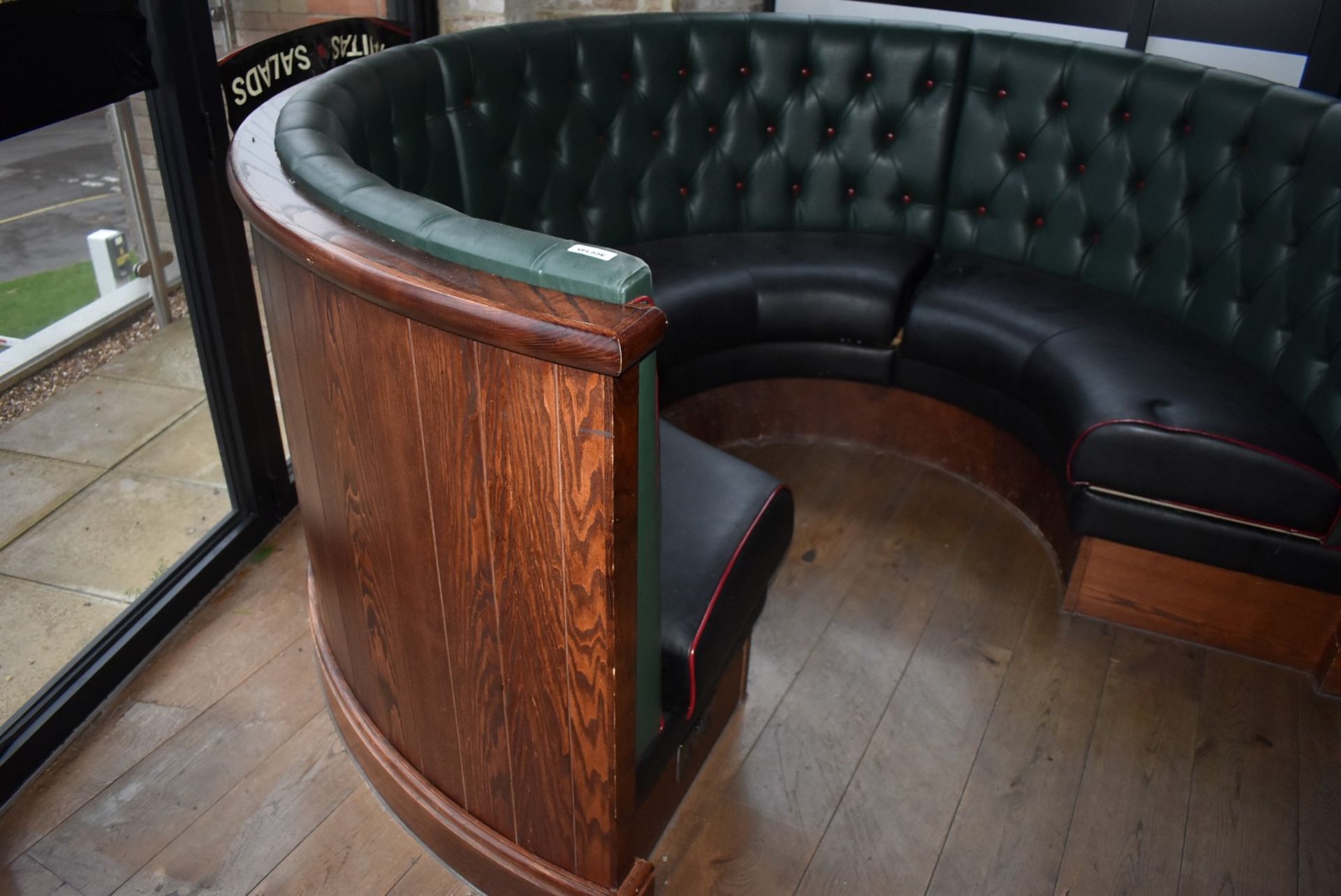1 x Restaurant C-Shape 6 Person Seating Booth - Green and Black Studded Leather Upholstery - Image 2 of 7