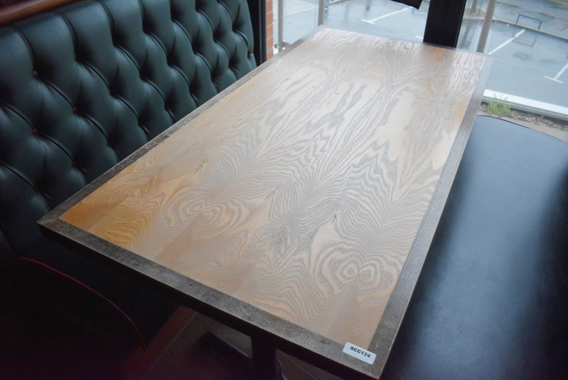 1 x Rectangular Restaurant Table - Seats Upto 4 Persons - Two Tone Wooden Top and Cast Iron Bases - Image 3 of 5
