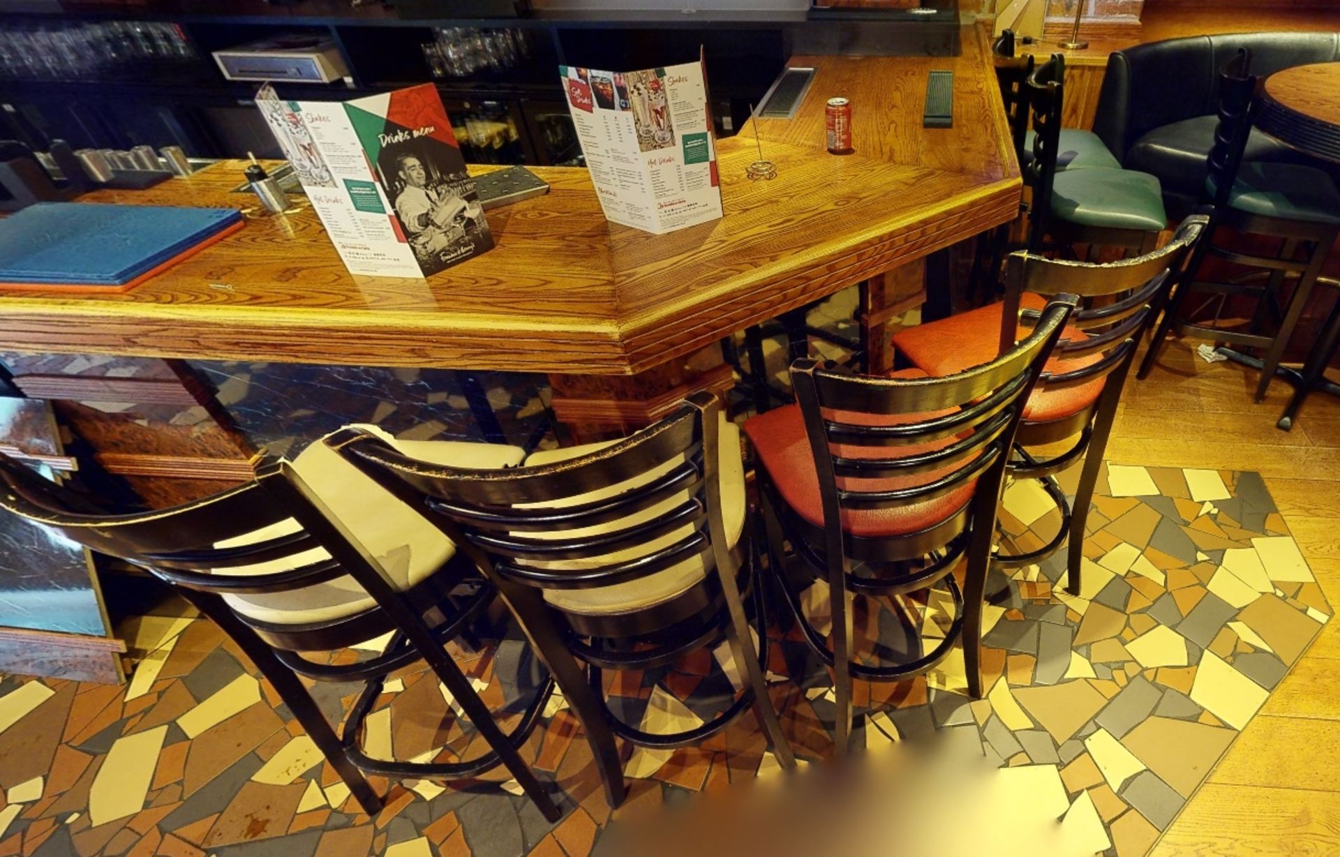 6 x Restaurant Bar Stools - Black Finish With Various Coloured Seat Pads - Image 5 of 5