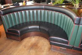 1 x Restaurant C-Shape 4 Person Seating Booth - Green and Black Vertical Fluted Back Upholstery