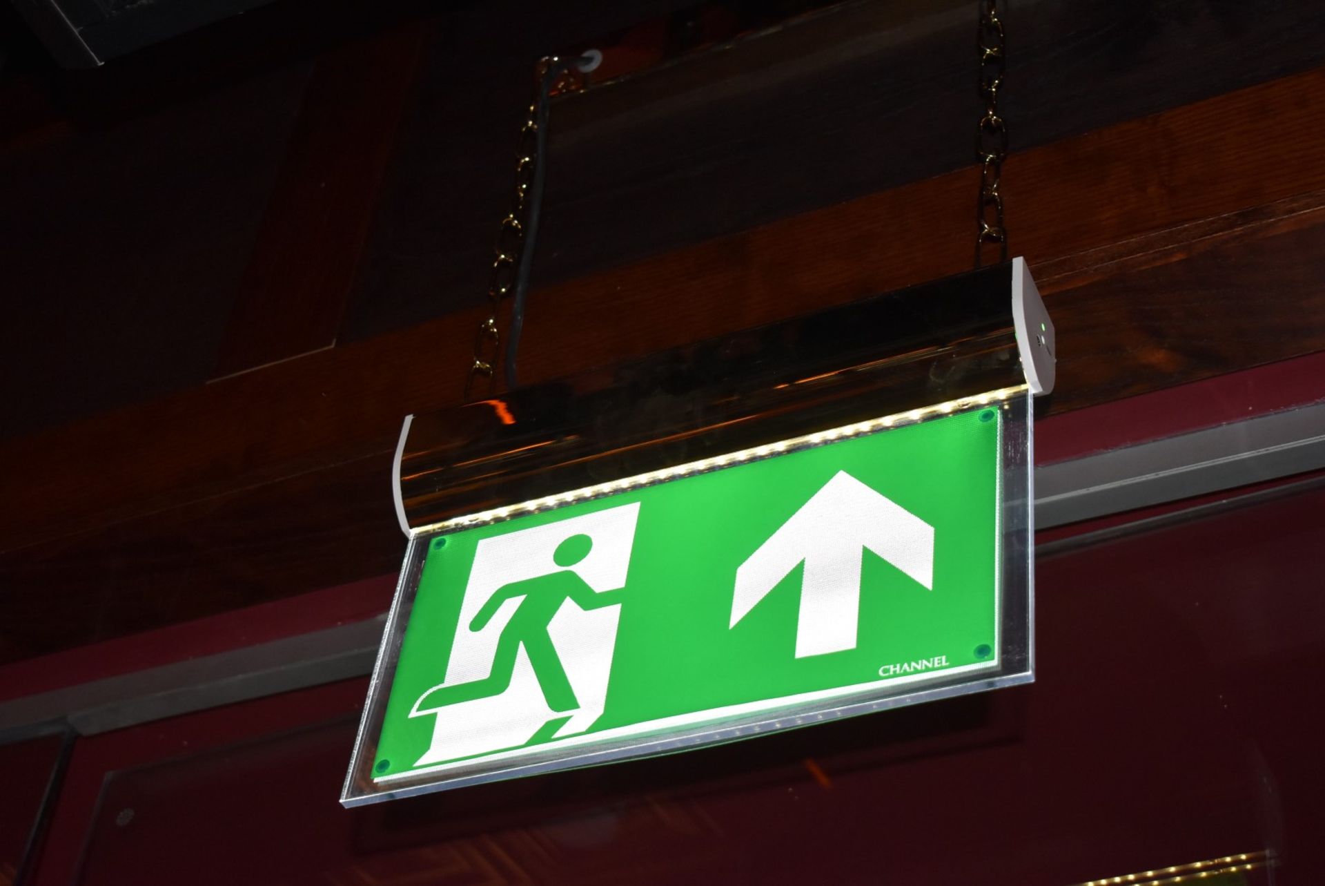 3 x Illuminated Fire Escape Signs With Brass Ceiling Fixtures - Image 2 of 4