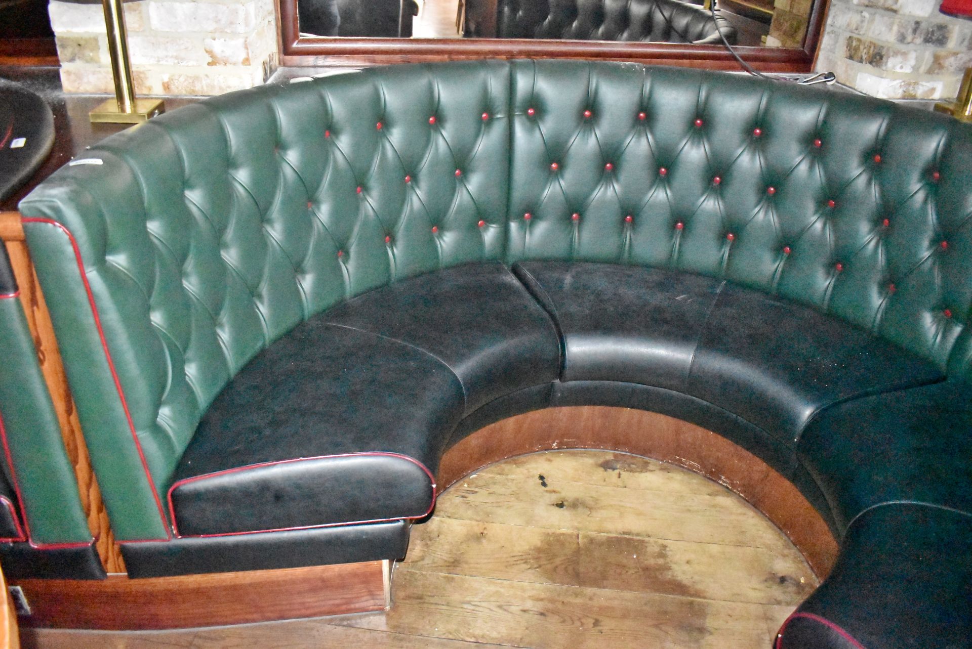 1 x Restaurant C-Shape 6 Person Seating Booth - Green and Black Studded Leather Upholstery - Image 2 of 3