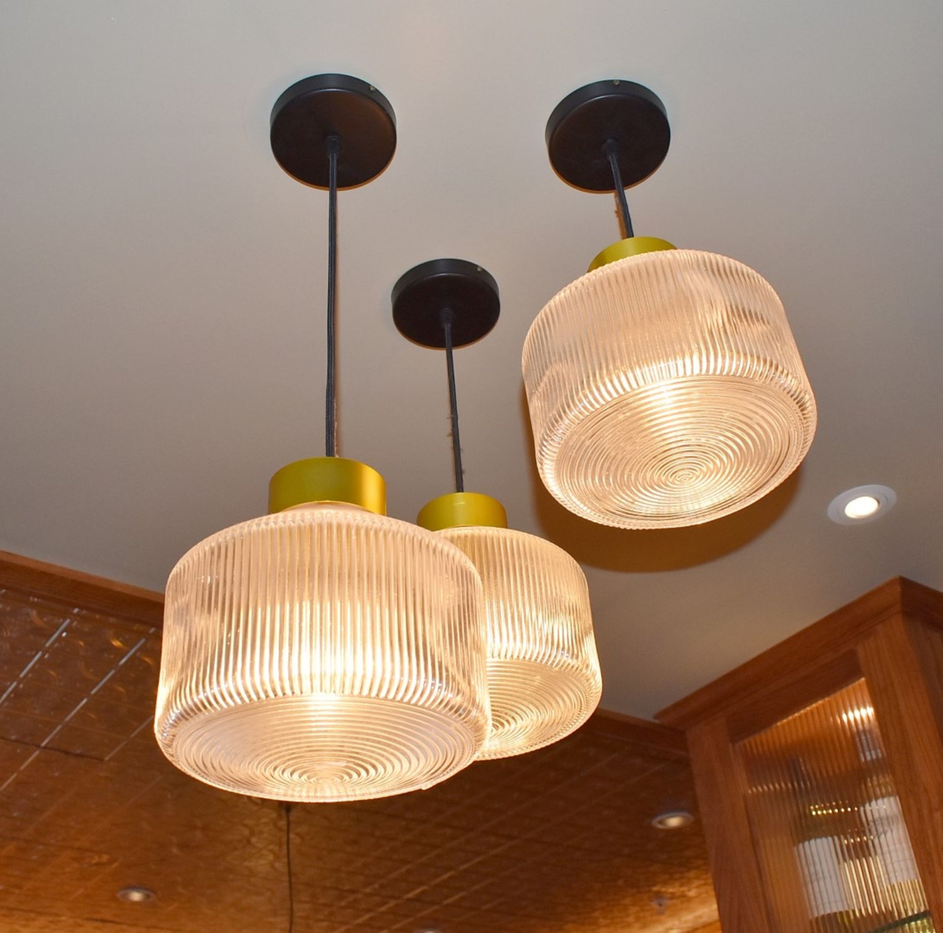 3 x Ceiling Pendant Light Fitting In Bronze With Glass Shades - Dimensions: ⌀18 x H23cm - Image 2 of 3