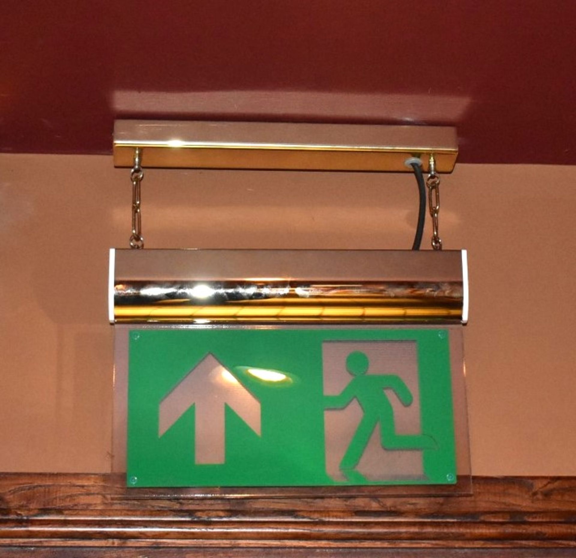 3 x Illuminated Fire Escape Signs With Brass Ceiling Fixtures - Image 4 of 4