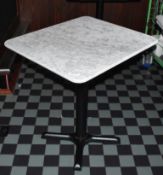 1 x Square Restaurant Dining Table With a White Marble Stone Top and Cast Iron Base H76xW70xD60 cms