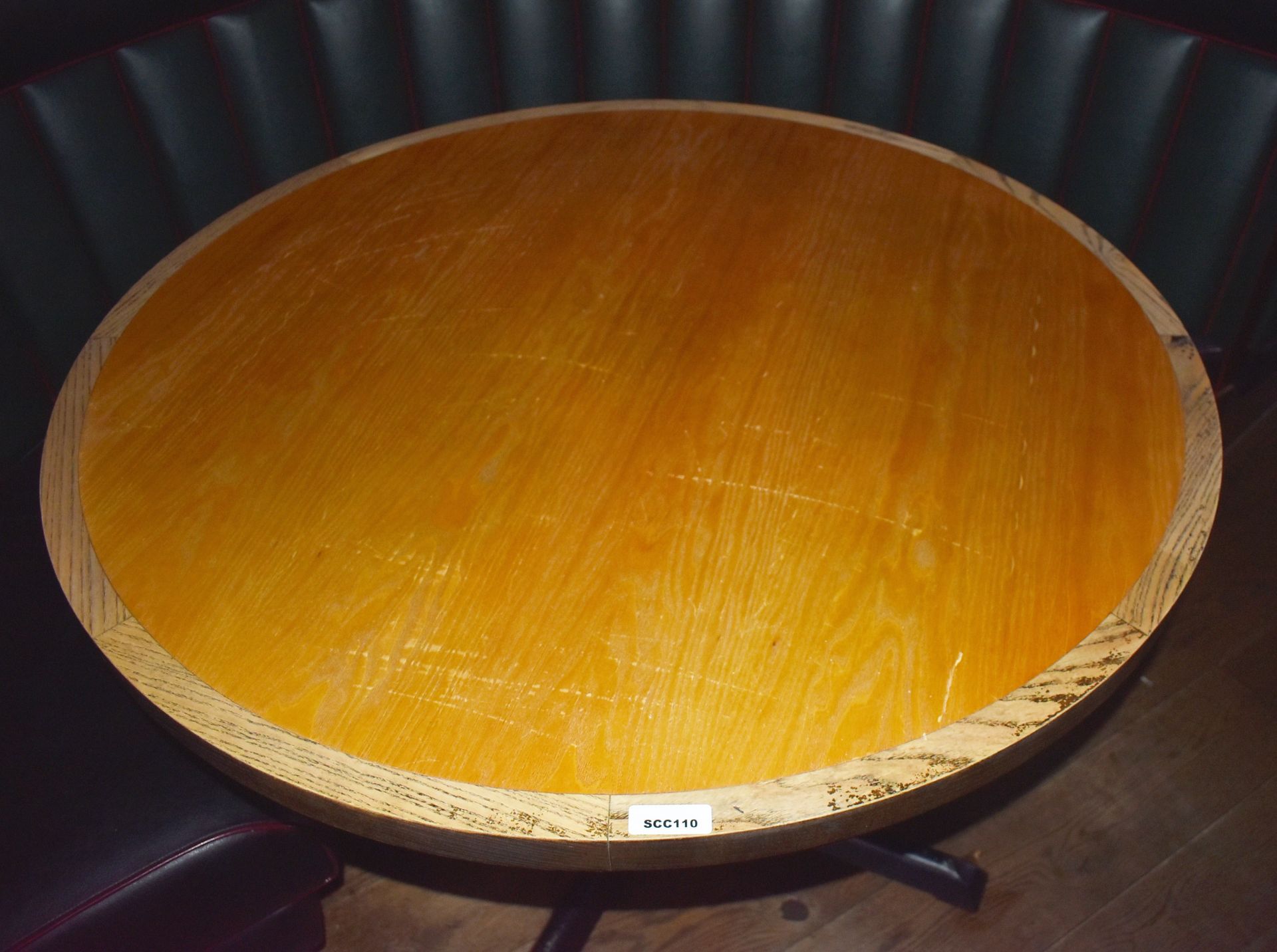 1 x Round Restaurant Table With a 105cm Diameter - Features a Two Tone Wooden Top and Cast Iron Base - Image 2 of 3