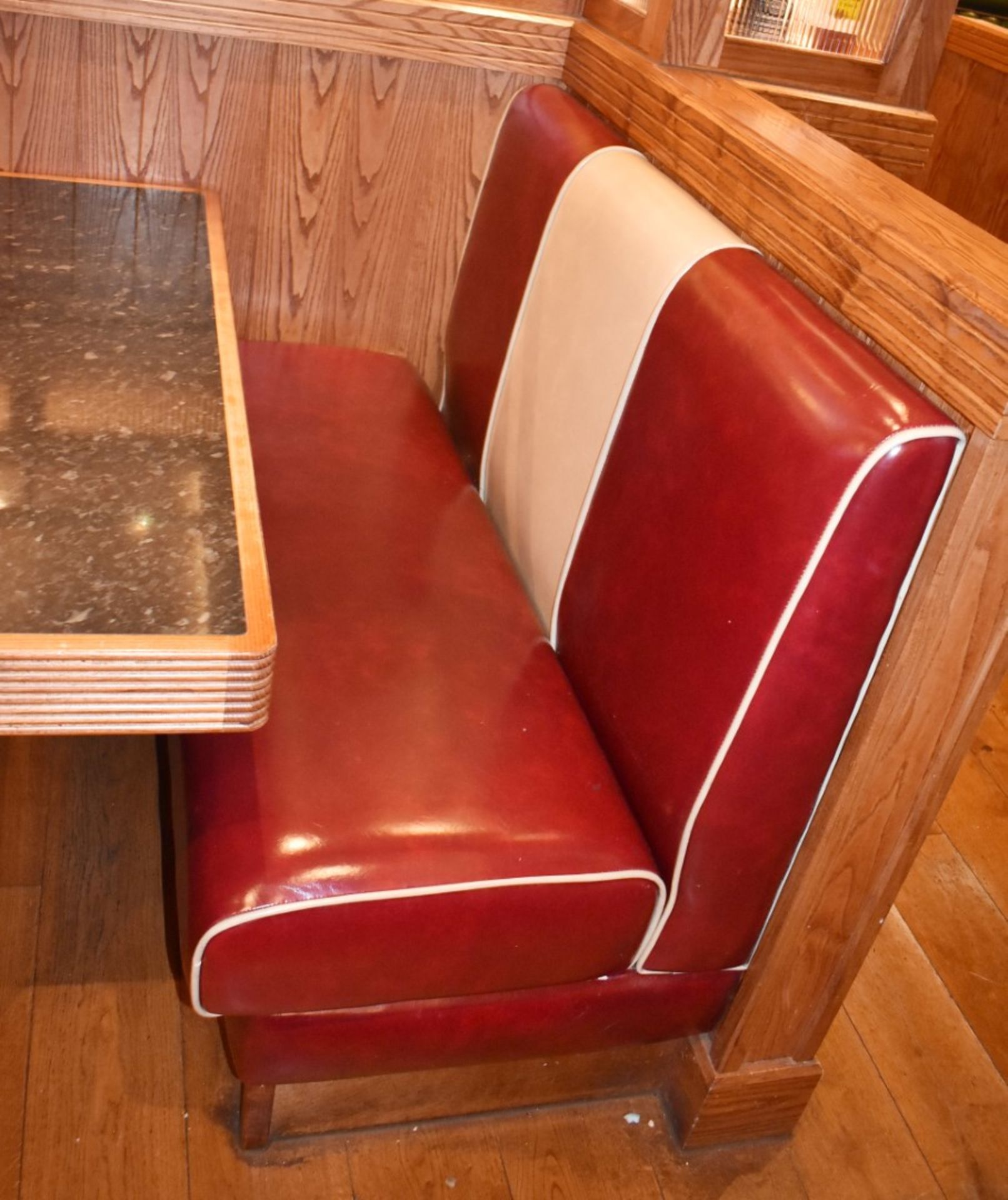 A Pair Of Single-sided 2-Person Seating Benches In A Red Faux Leather - Image 3 of 3