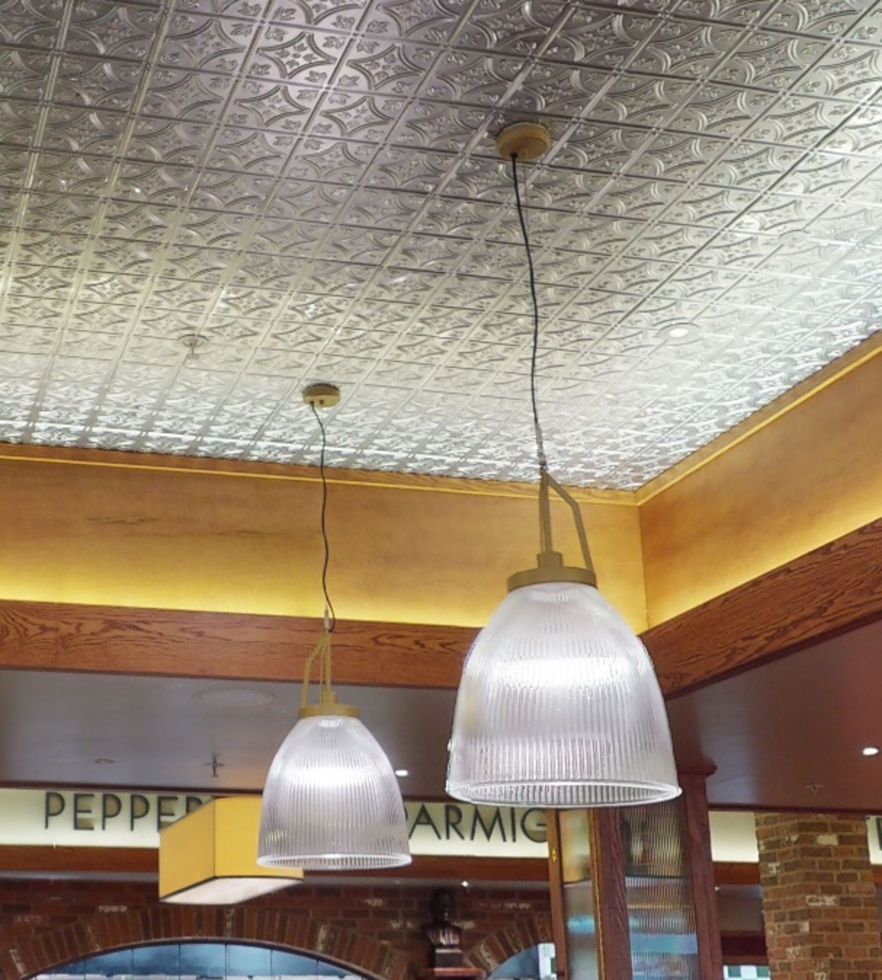 4 x Industrial-style Pendant Light Fittings In Bronze With Pleated Glass Shades - Ref: GEN556