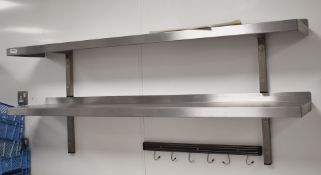 2 x Commercial Stainless Steel Wall Mounted Shelves - Dimensions: W154 x D30cm