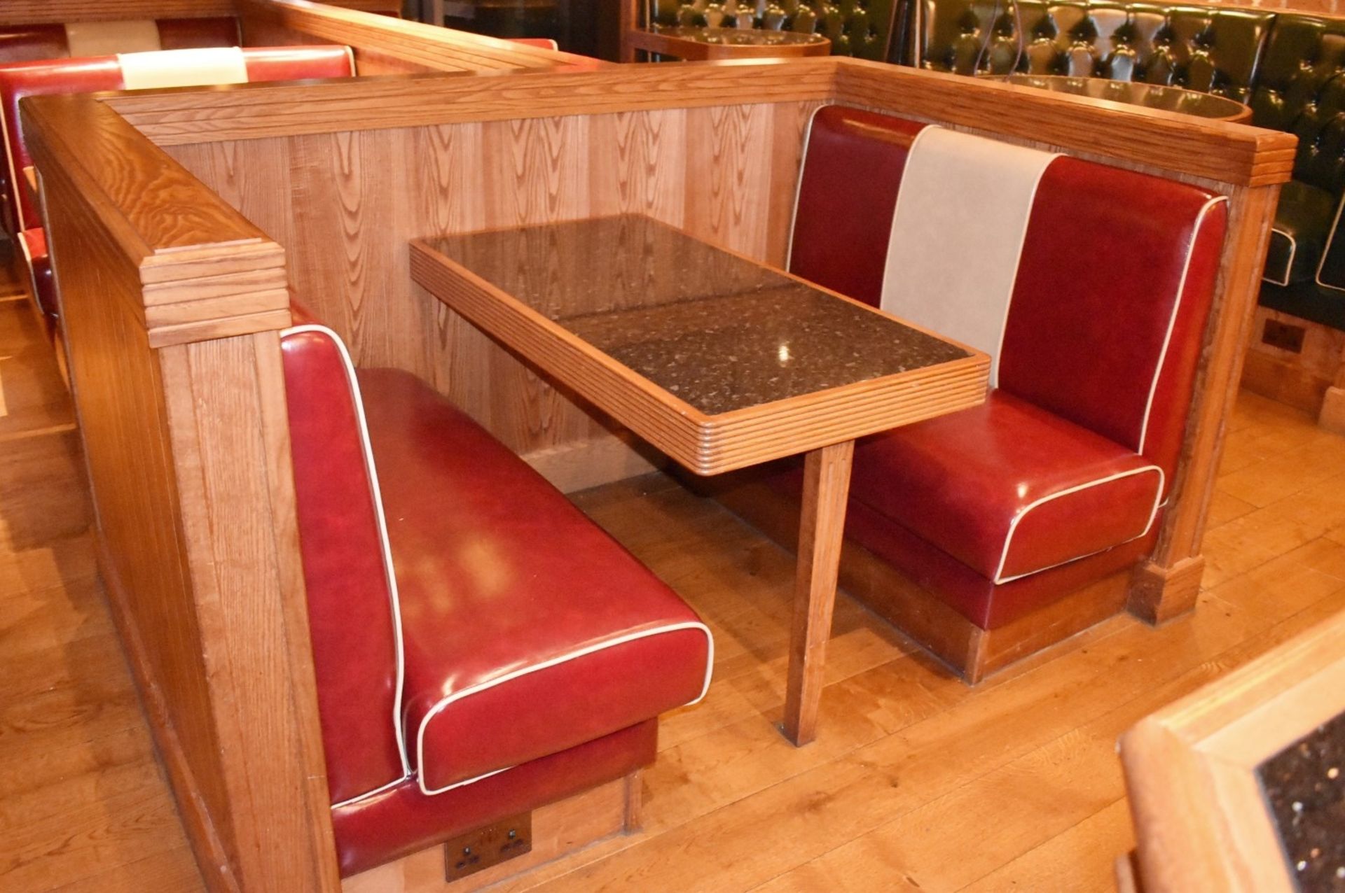A Pair Of Single-sided 2-Person Seating Benches In A Red Faux Leather