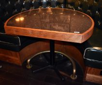 1 x Restaurant Semi-Circle Dining Table With Granite Style Surface, Wooden Edging and Cast Iron