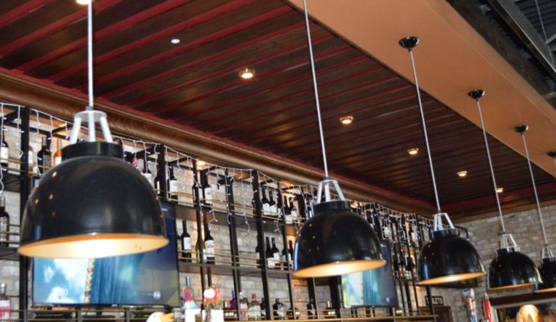 4 x Dome Pendant Light Fittings in Black With Brass Coloured Interior - Approx Drop 120 cms - Image 9 of 9