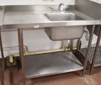 1 x Stainless Steel Sink Unit Prep Table With Upstand And Undershelf - Dimesions: W118 x D75 x H95cm