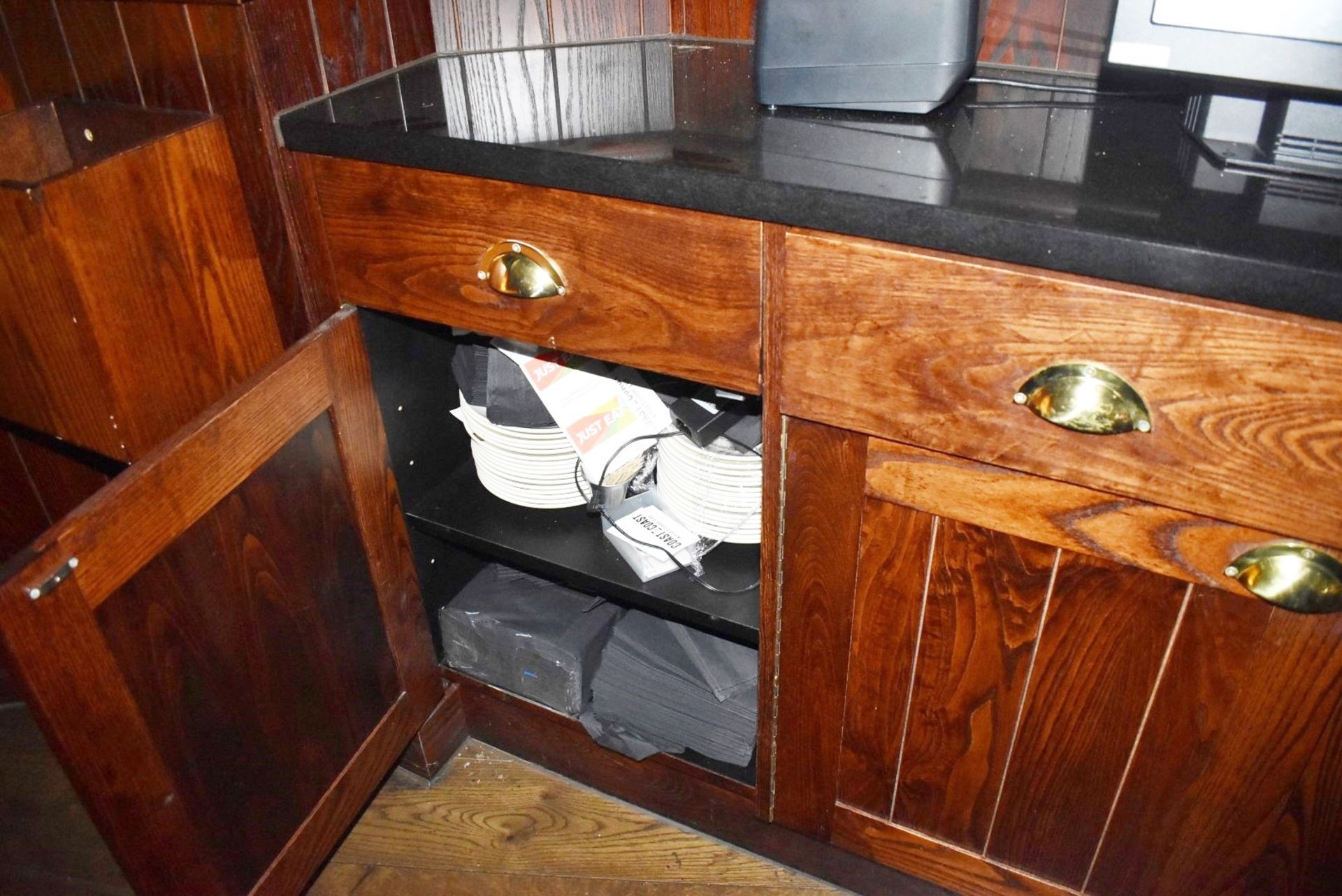 1 x Dumbwaiter With Two Door Cupboard, Drawers, Dark Stain Finish and Granite Worktop - Image 5 of 7