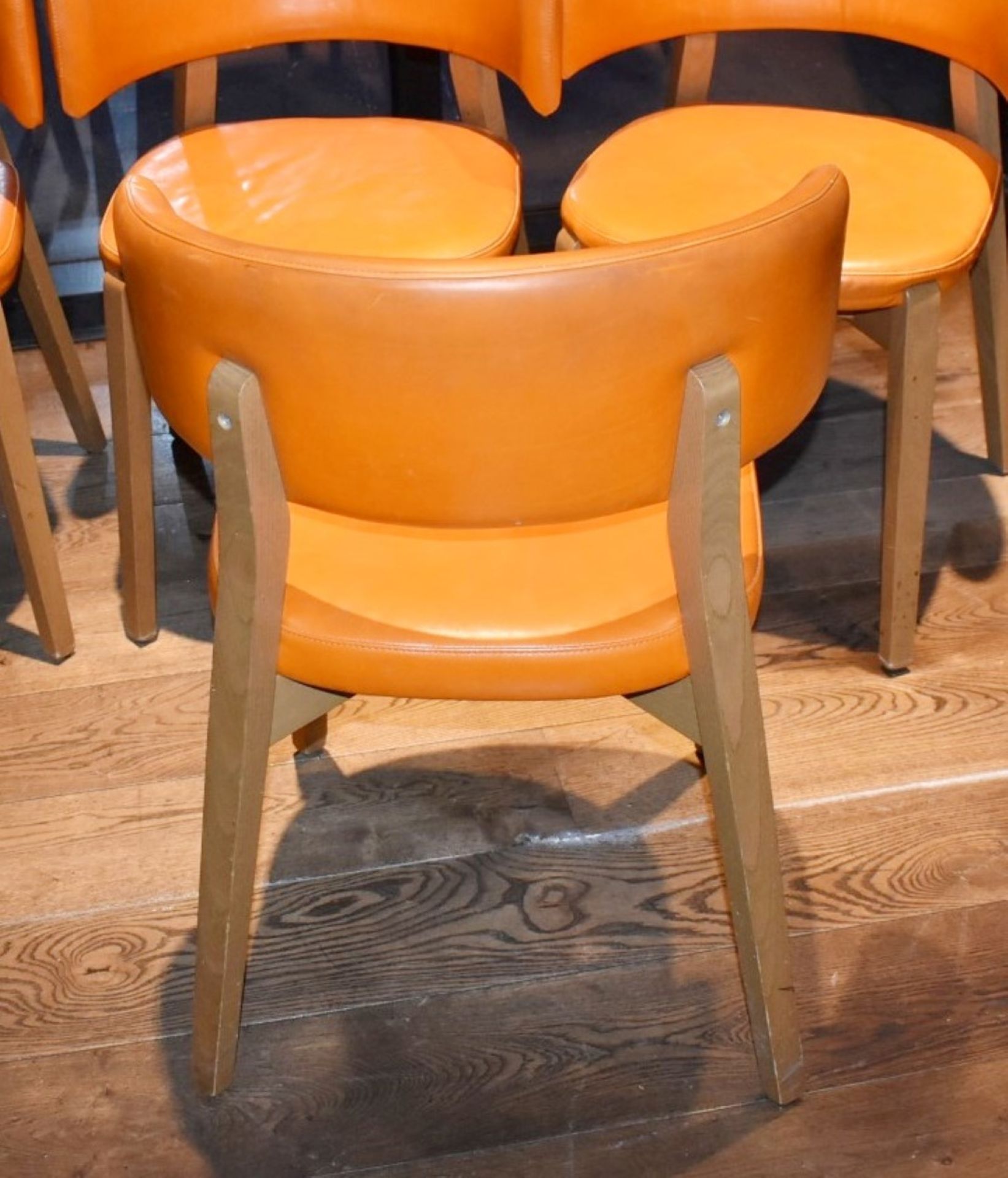 4 x Contemporary Dining Chairs With Beech Frames and Orange Leather Seat Pads and Back Rests - Image 4 of 4