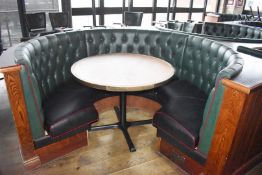 1 x Restaurant C-Shape 6 Person Seating Booth - Green and Black Studded Leather Upholstery