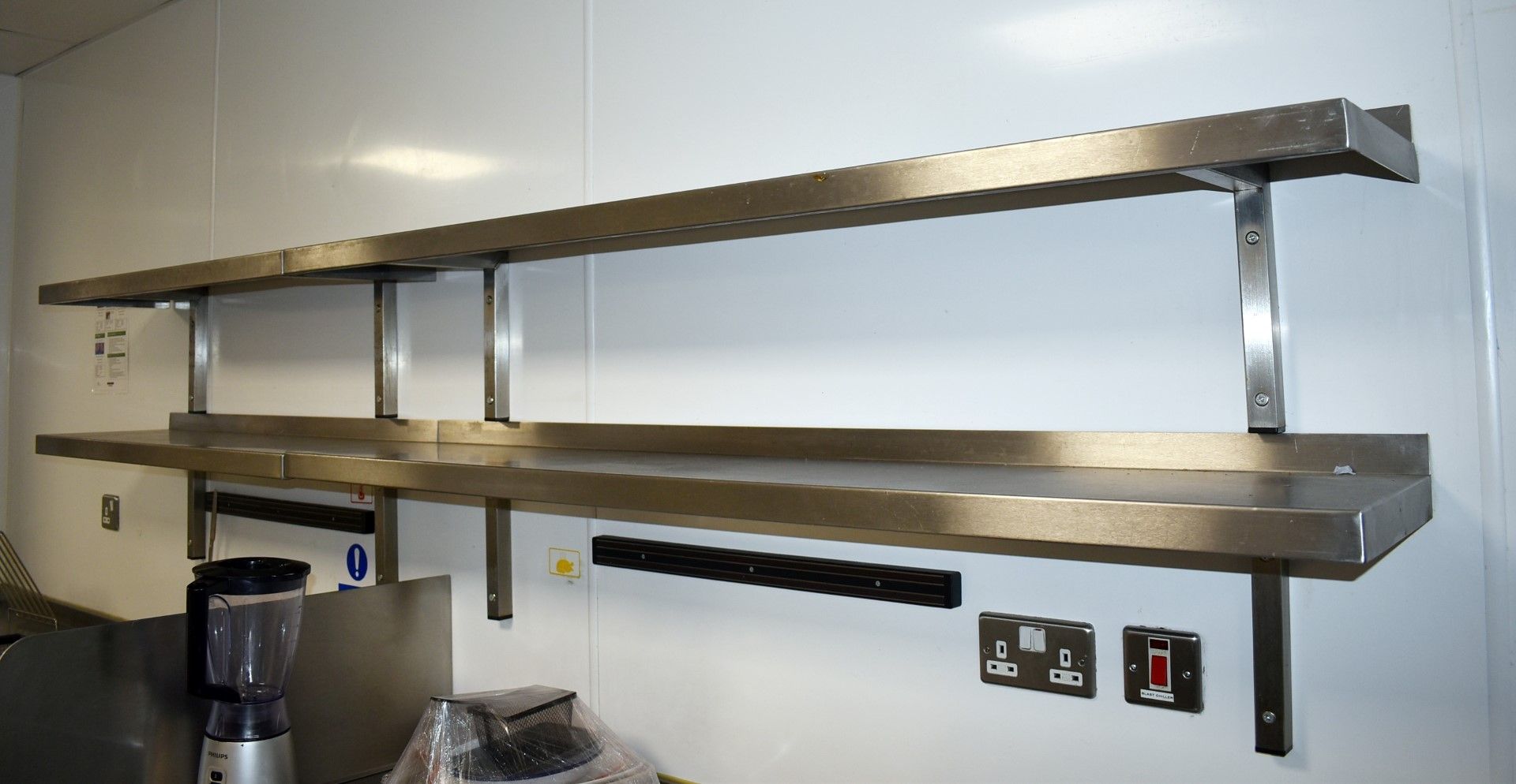 6 x Stainless Steel Wall Mounted Shelves With Mounting Brackets - Sizes W57/W104/W156 cms 2 of Each