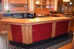3.8-Metre Long Wooden Front Bar Featuring Buttoned Faux Leather Upholstery, And Back Wall