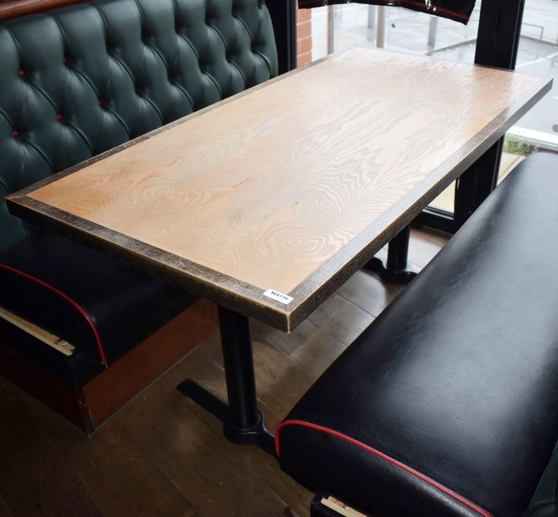 1 x Rectangular Restaurant Table - Seats Upto 4 Persons - Two Tone Wooden Top and Cast Iron Bases - Image 2 of 5