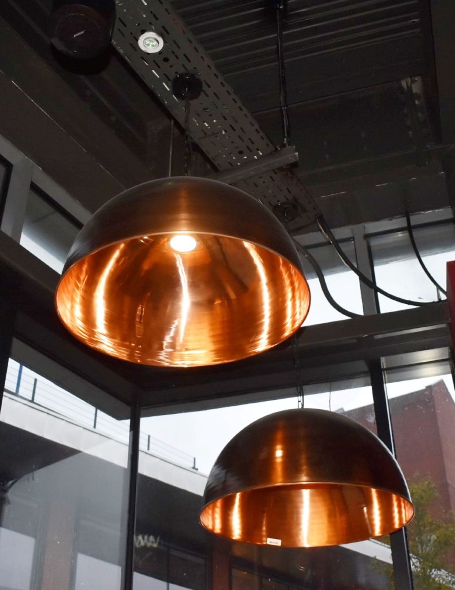 2 x Large Copper Dome Light Pendants - Size: Height 40cms x Diameter 65cms x Drop 50cms - Image 2 of 5