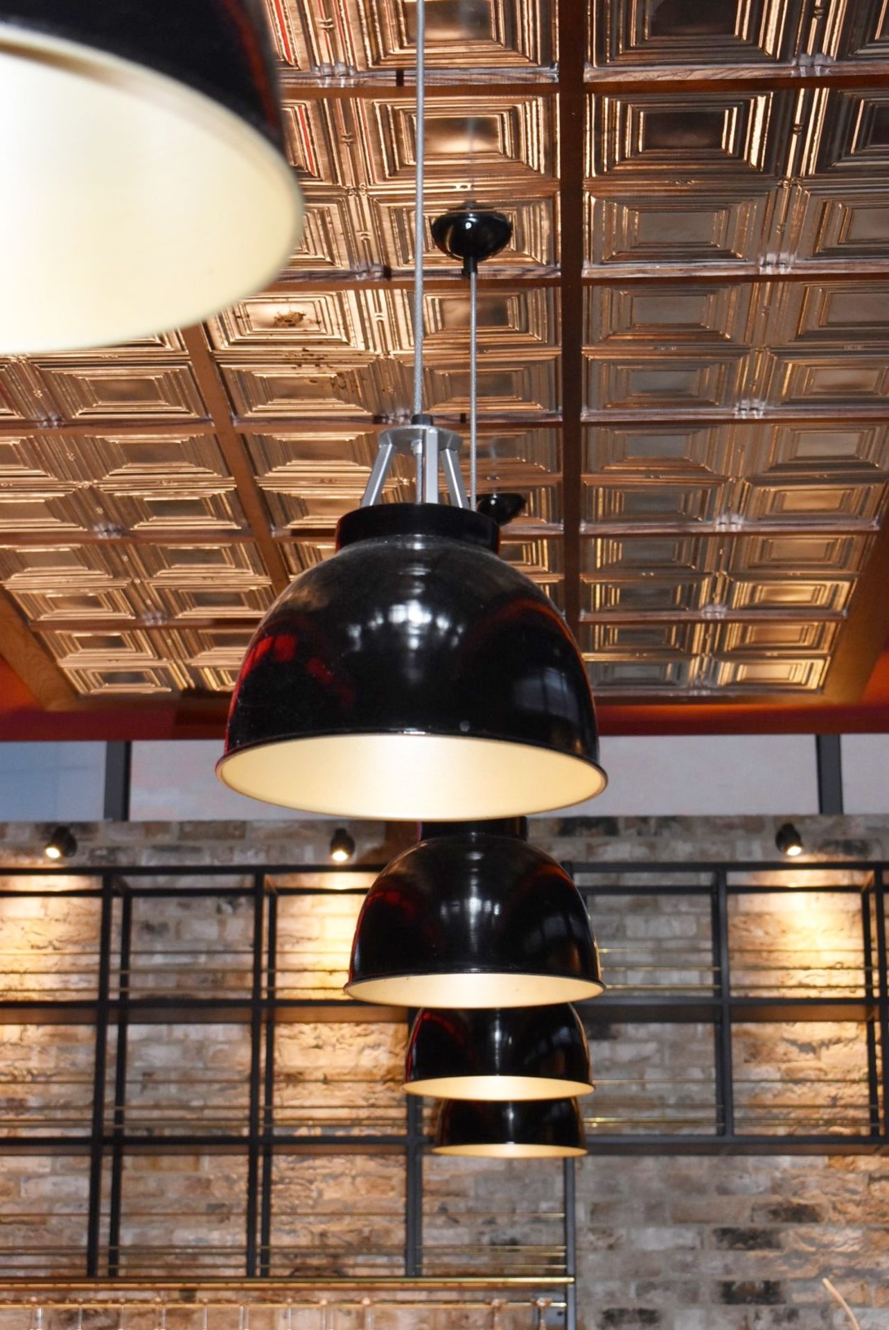 6 x Dome Pendant Light Fittings in Black With Brass Coloured Interior - Approx Drop 80 cms - Image 8 of 8