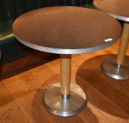 1 x Round Restaurant Dining Table Featuring Brushed Metal Edging and Base - Dimensions: ⌀76 x H76cm