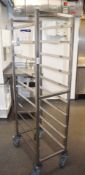 1 x Stainless Steel Tray Stand on Castors - Size: H165 x W39 x D58 cms