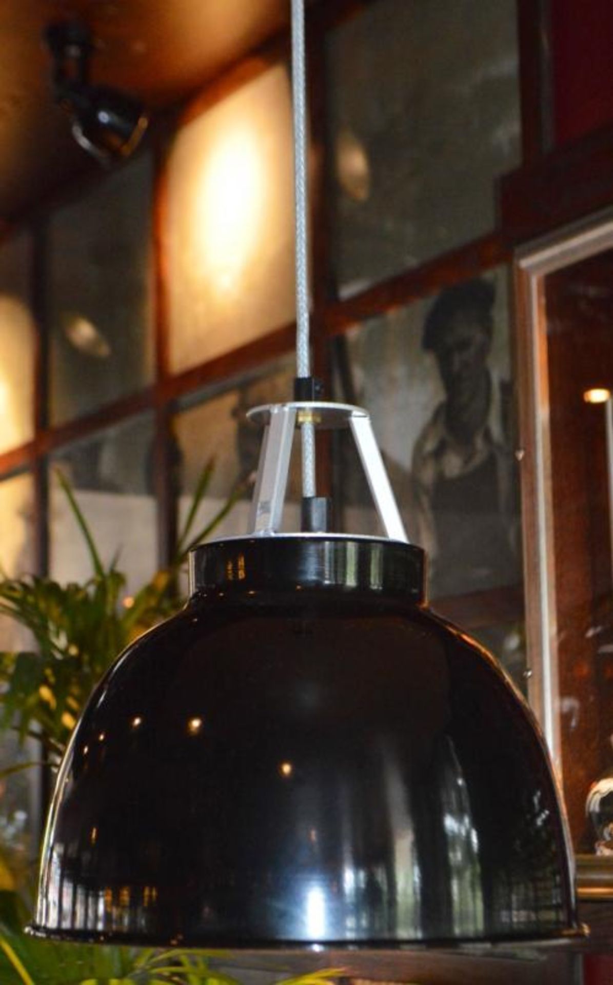 2 x Dome Pendant Light Fittings in Black With Brass Coloured Interior - Approx Drop 120 cms - Image 2 of 8