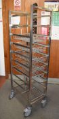 1 x Commercial Stainless Steel Kitchen Trolley With Wire Baskets, On Castors
