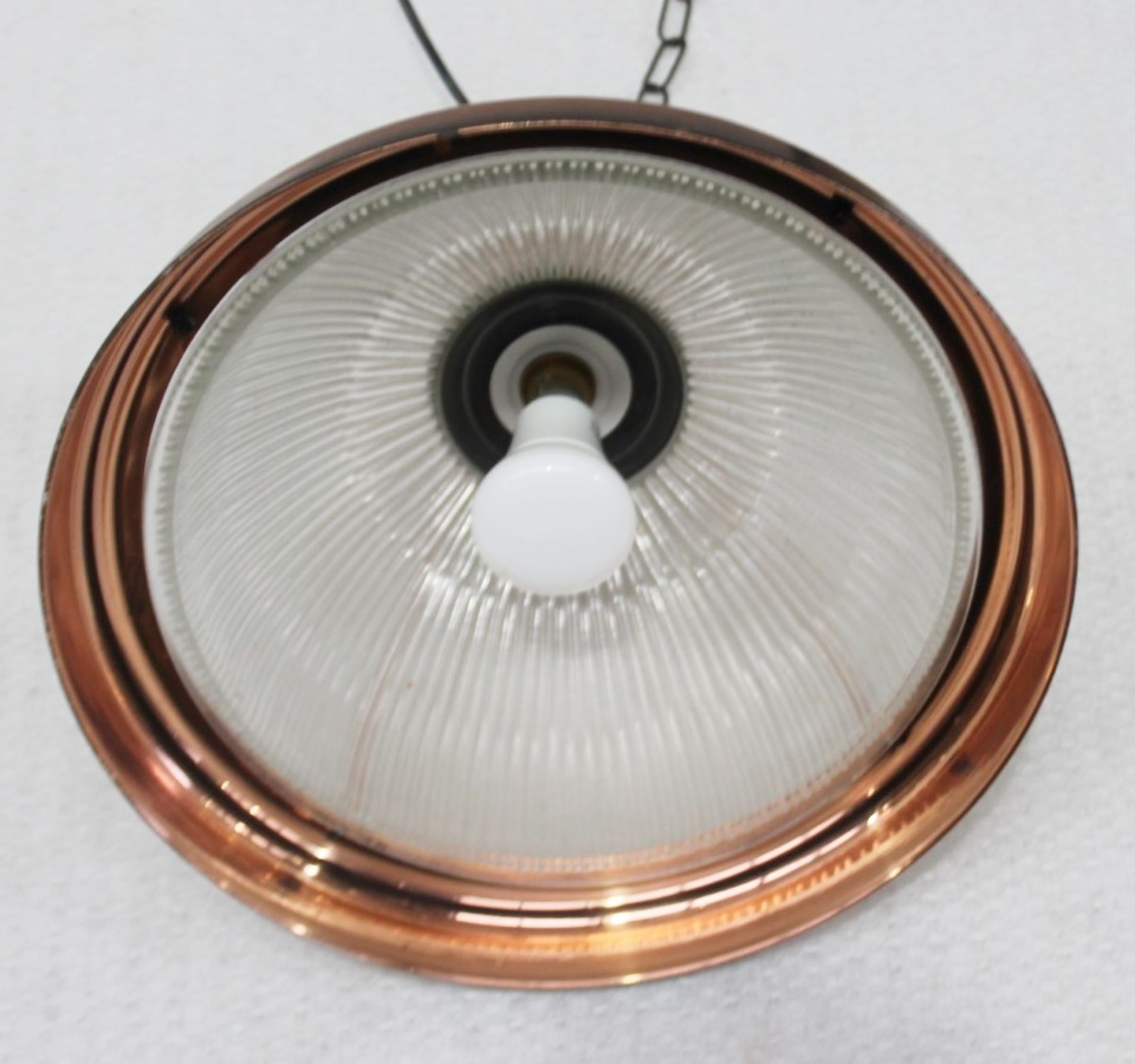 9 x Industrial-style Pendant Light Fittings In Copper With Pleated Glass Shades - Ref: GEN557 - Image 4 of 5