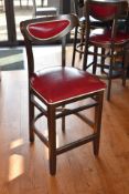 4 x Wine Red Faux Leather Bar Stools From Italian American Restaurant - Retro Design With Dark