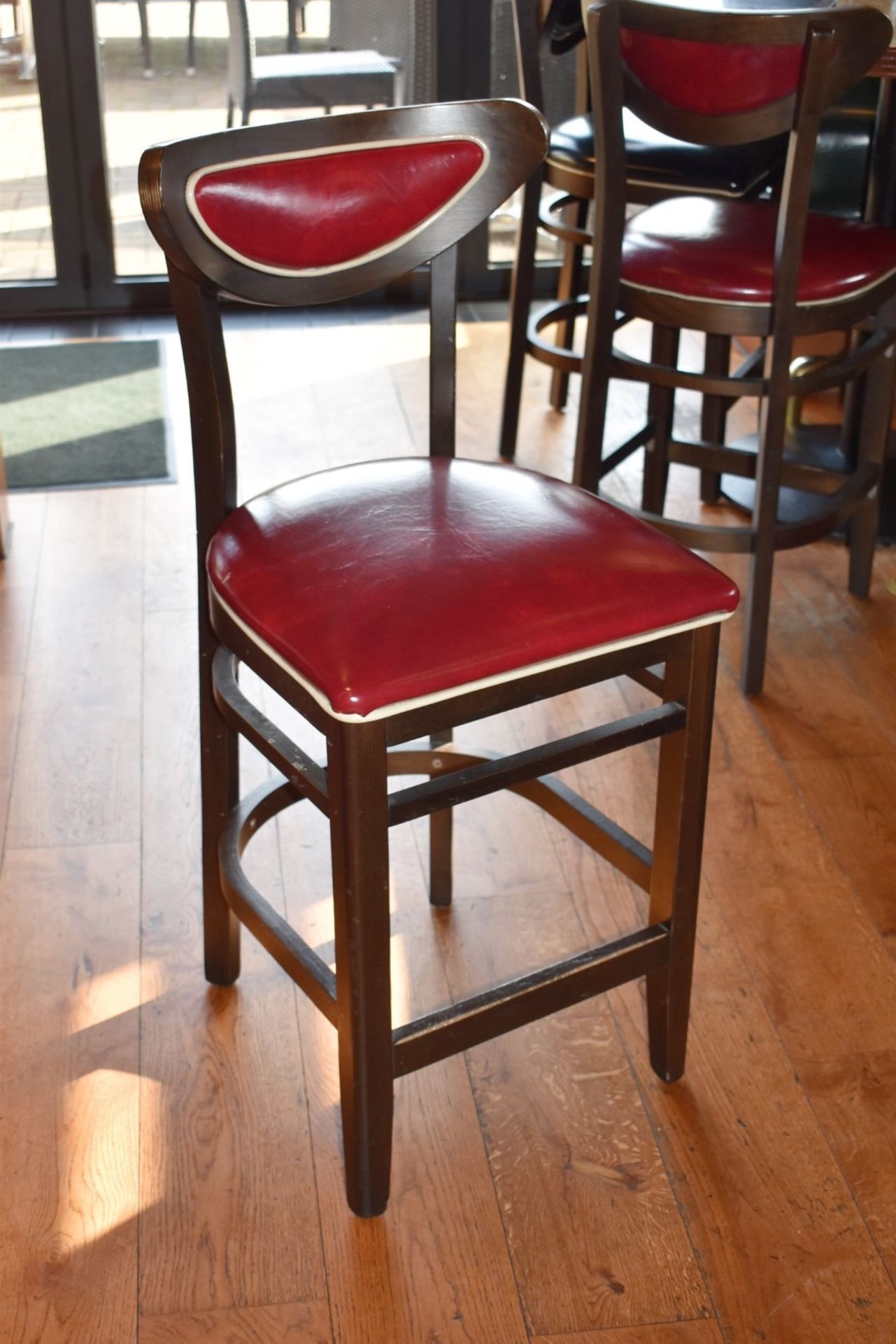 4 x Wine Red Faux Leather Bar Stools From Italian American Restaurant - Retro Design With Dark