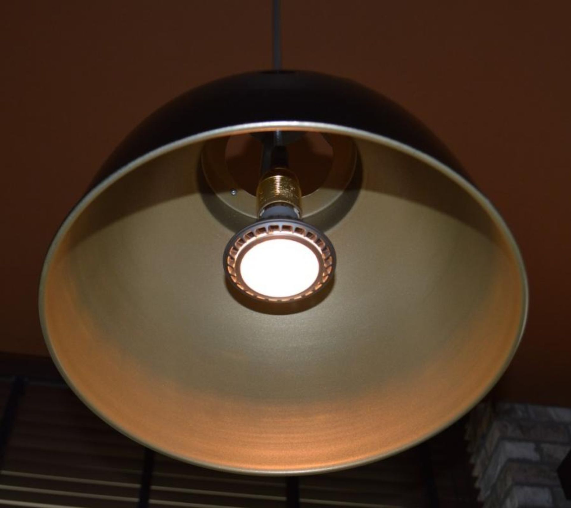 4 x Dome Pendant Light Fittings in Black With Brass Coloured Interior - Approx Drop 120 cms - Image 3 of 8